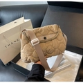 Quilted khaki crossbody bag with wave stitching and adjustable strap in gift box - Khaki