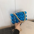 Dark blue translucent acrylic bubble clutch with gold beaded handle and chain strap - Blue