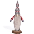 Christmas gnome wine bottle cover with knitted snowflake hat and wooden base decor - Light Brown Beard Gray Knitted Hat