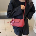Retro red faux leather crossbody bag with silver bow accent and heart charm detail - Burgundy