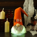 Glow gnome plush with orange Boo hat and green LED light base for Halloween decor - Orange Light-up Style