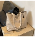 Borsa tote in tela bianco sporco con stampa di lettere per pendolari e per lo studio - Grigio Beige