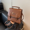 Brown faux leather backpack with dachshund embroidery and vintage double straps - 20x8x20cm / Brown
