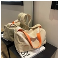 Bolso cubo de lona en color beige para mujer con correa ancha naranja de gran estilo - Gris Beige