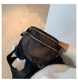 Semicircular camouflage crossbody bag with dual golden zippers and wide black strap - Camouflage