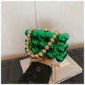 Green acrylic evening clutch bag with metallic sphere texture and gold chain strap - Green