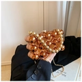 Unique rose gold spherical acrylic evening bag with faux pearl handle and metal chain - Brown
