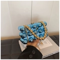 Metallic blue acrylic evening clutch bag with gold bead handle and sphere design - Blue