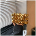 Golden acrylic evening clutch bag with metallic spheres and chain strap - Light gold