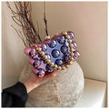 Artistic acrylic evening bag with blue and purple gradient spheres and gold chain - Blue Pink