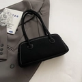 Minimalist black canvas shoulder bag with contrast white stitching and long handles - Black without Pendant