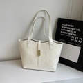 Minimalist off-white tote bag with pleated leather texture and gold buckle detail - Creamy White Without Charm