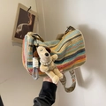 Borsa a tracolla tessuta a righe arcobaleno con tracolla etnica e ciondolo a cane - Bianco Con Ciondolo Cane
