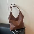 Borsa tote vintage marrone scuro con patchwork geometrico e doppi manici a spalla - Marrone