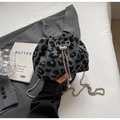 Detail of leopard print bucket bag with silver chain strap and drawstring closure - Green Type 2