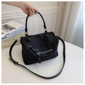 Minimalist black nylon crossbody bag with silver zippers and elegant long leather pullers - Black Small