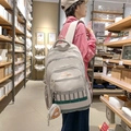 Grand sac à dos crème avec rayures vertes et pendentif pizza pour étudiants et loisirs - Gris