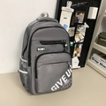 Grey high-capacity waterproof nylon backpack with multi-pocket design and printed letters - Dark Gray