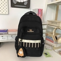 Sac à dos étudiant noir grande capacité avec pendentif pizza et broderie positive - Noir