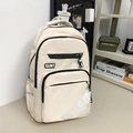 Off-white large capacity student backpack with black zippers and GIVE U prints - White