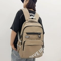 Khaki large capacity backpack for students with SUNT logo and reflective safety strips - Khaki