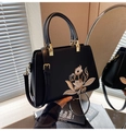Sac à main noir élégant avec broderie florale dorée et bandoulière amovible pour femme - Noir