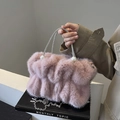 Roze imitatiebont wolkentas met geplooide textuur en strass-parelhandvat - Lichtpaars