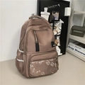 Zaino marrone grande capacità con tasche geometriche e strisce riflettenti di sicurezza - Cachi