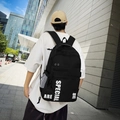 Fashion black backpack with white SPECIAL letters and side mesh pocket for students - Solid Black