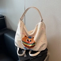 Borsa tote bianco sporco con stampa burger a cartoni animati in morbida pelle PU - Bianco Sporco
