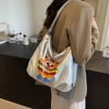 Borsa tote argento metallizzato con stampa burger cartoon e slogan portafortuna - Argento