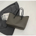 Borsa tote classica pied-de-poule con manici neri e rivetti dorati per look professionale - Nero senza Ciondolo