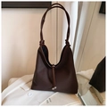 Minimalist dark coffee nylon tote bag with drawstring closure and slim shoulder straps - Coffee