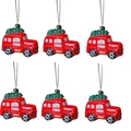 Set de 6 adornos navideños de coche rojo vintage con árbol y acabado brillante - Coche de Viaje Rojo (Estilo 1) / Juego de 6