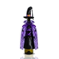 Halloween wine bottle cover featuring black witch hat and purple cape with cat bat patterns - Purple Stand-Up Collar Cloak Style