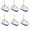 Set de seis adornos navideños de crucero con casco azul y detalles rojos para colgar - Crucero de Lujo (Estilo 4) / Juego de 6
