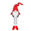 Gnomo natalizio di peluche con cappello rosso, barba bianca e gambe a righe su bianco - Stile Femminile (Cappello Rosso)