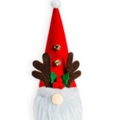Christmas gnome wine bottle cover with red hat, reindeer antlers and small golden bells - Red Antlers Style / 30.4cm / Red