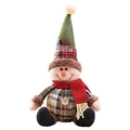 Muñeco de peluche de nieve navideño con traje de cuadros, gorro de copos y bufanda roja - Muñeco de nieve
