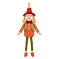 Sitting harvest scarecrow plush doll with red hat and autumn-colored plaid vest decor - Male Style