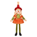 Sitting harvest scarecrow doll in orange vest and plaid shirt for fall home decor - Female Style