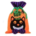 Βελούδινη τσάντα γλυκών Halloween με σχέδιο γάτας και μοβ ριγέ διακοσμητικό φιόγκο - Μαύρη Γάτα Στυλ