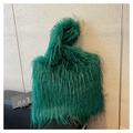 Close-up of emerald green fluffy faux fur tote bag showing plush texture and soft material - Green
