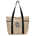 Cream canvas tote bag with black strap accents and vintage Midolay logo print - Off White