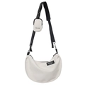 Large capacity white nylon canvas crossbody bag with adjustable strap and mini pouch - White