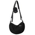 Large black nylon crescent crossbody bag with adjustable strap and small coin pouch - Black