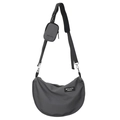 Dark gray large nylon crossbody crescent bag with adjustable strap and small coin pouch - Gray