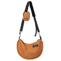 Brown nylon crescent crossbody bag with small round coin purse and wide strap - Brown