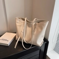 Minimalist cream textured leather tote bag with long straps for casual daily use - Off-white