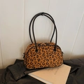 Borsa a tracolla con stampa leopardata e manici neri su sfondo vintage alla moda - Grande / Marrone